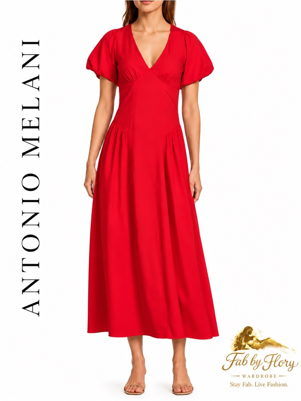 Antonio Melani Kiara Puff Sleeve A-Line Maxi Dress – Red – NWT